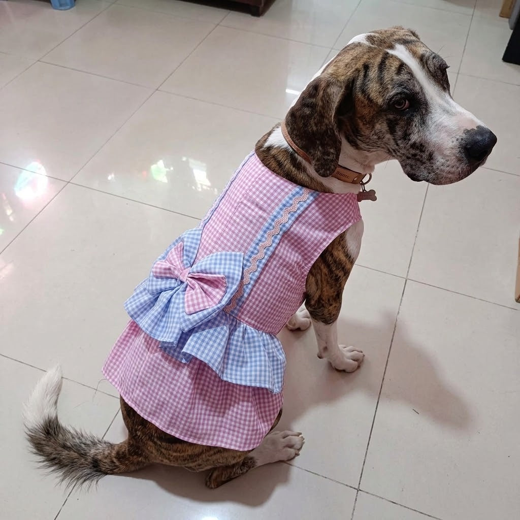Vestido de cuadros con moño