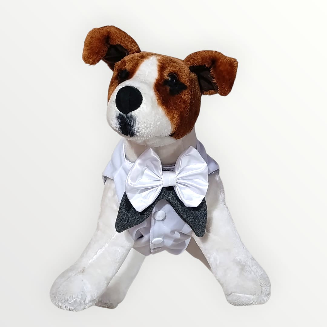 Esmoquin blanco estilo novio para mascota