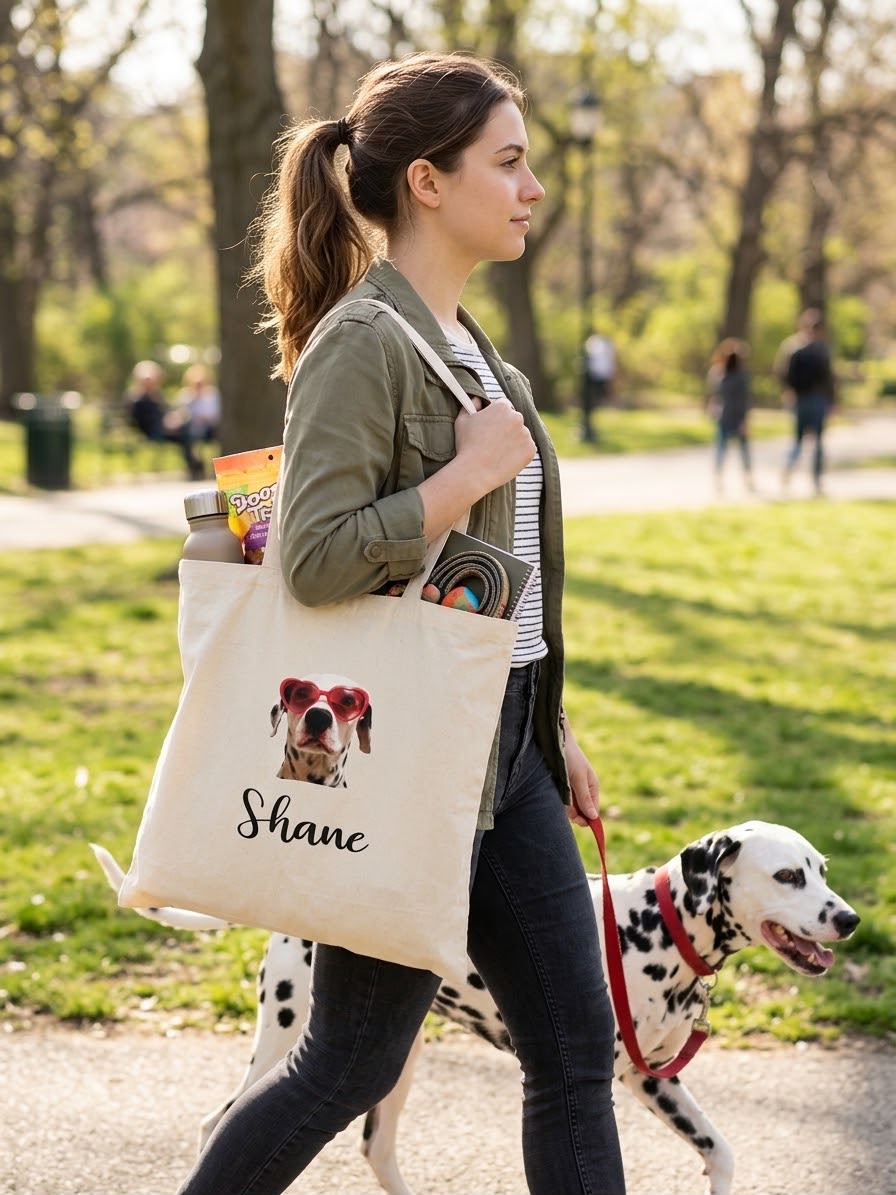 Tote Bag Beige con Cara y Nombre de tu Mascota