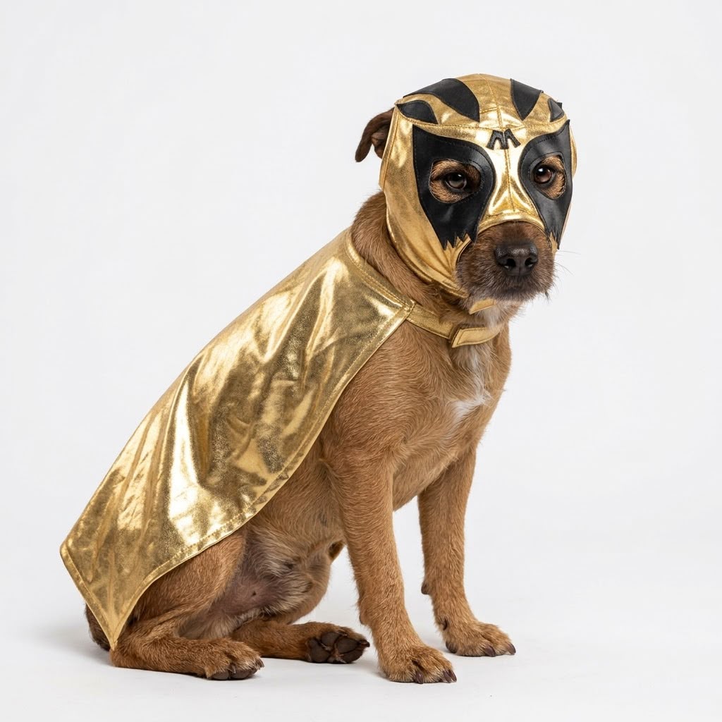 Capa y Máscara de Luchador Dorado